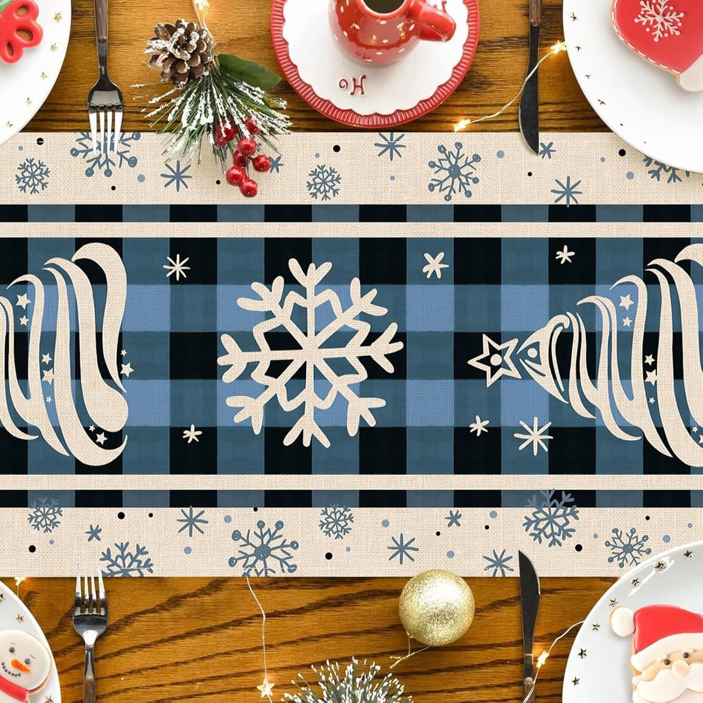 Christmas Trees Merry Xmas Table Runner, Seasonal Winter Holiday Kitchen Dining Table Decoration For Indoor Outdoor Home Party Decor 13 X 72 Inch