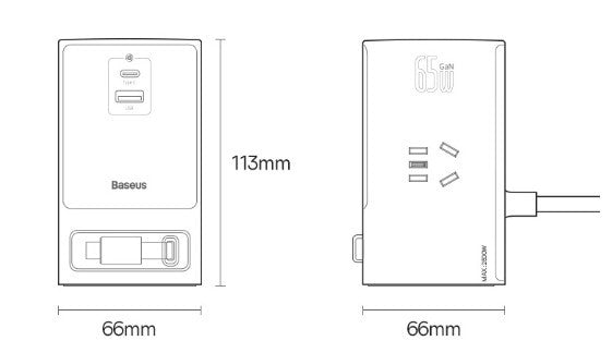 Miliboo GaN 65W téléphone tête de Charge rapide PD65W chargeur en nitrure de gallium AC Patch Board multiprise QC30