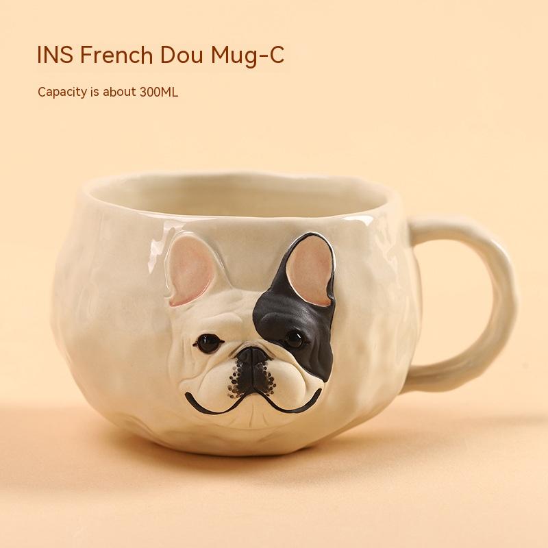 Tasse à café bouledogue français faite à la main, design original