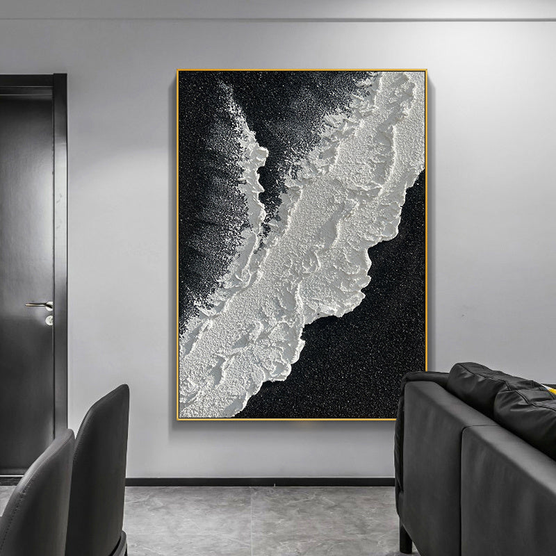 Póster artístico moderno abstracto pintado a mano para decoración de pared, pintura al óleo gris y negra gruesa junto al mar, arte de pared de diseño Simple, sin marco.