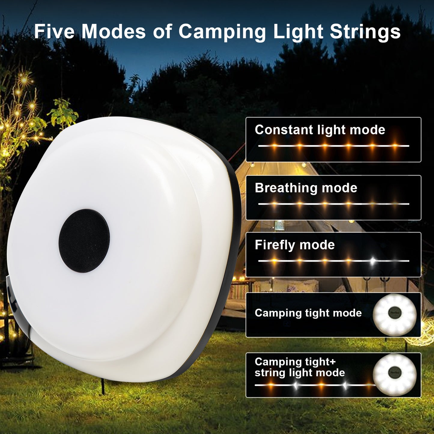 Wanjo Outdoor String Camping Lights,5 Modes Dual Mode Adventure Tent Lantern 35Ft,Quick 30s Recovery,Portable Versatile Camping Lamp With Carry Bag For Camping,Christmas Fairy Lights Decor