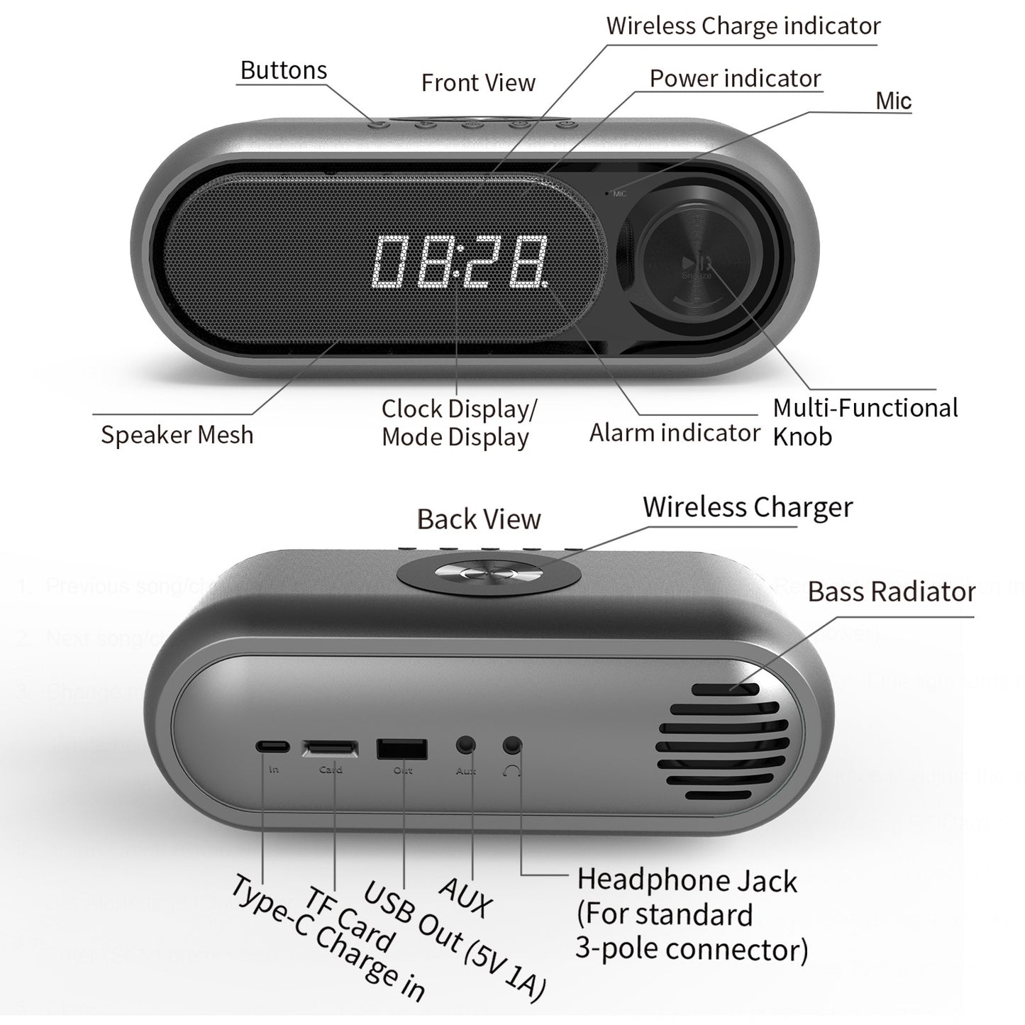 Chargeur audio sans fil de chevet, haut-parleur Bluetooth