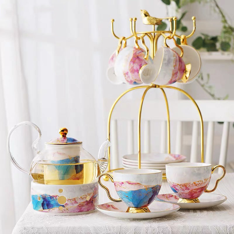 Ensemble de tasses à thé à fleurs en verre et céramique anglaise