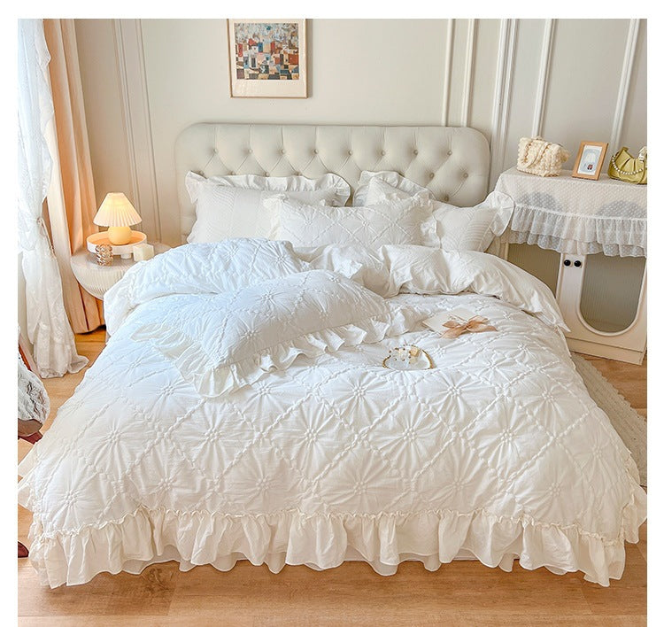 Ensemble quatre pièces en coton lavé Housse de couette Girlish Heart