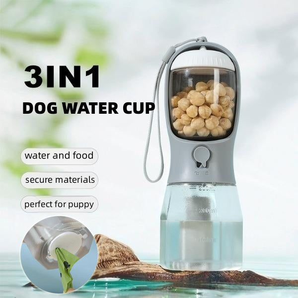 Vaso de agua para perros, bolsa de basura para comida y bebida, tres en uno, portátil, pequeño, multifuncional, para mascotas, suministros para mascotas