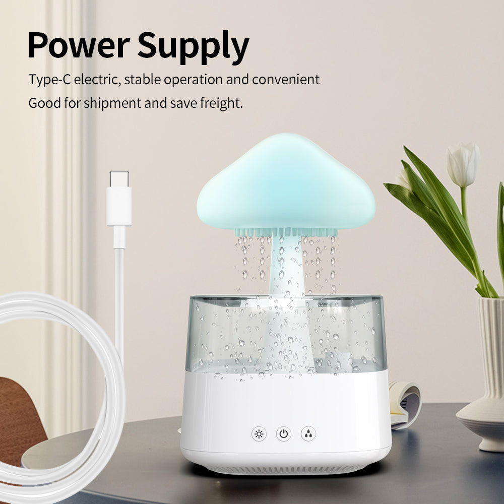 Humidificador USB con forma de nube de lluvia, difusor de nube de lluvia con forma de seta y goteo de agua, lámpara aromática con sonido de gota de agua para el hogar, venta al por mayor de fábrica