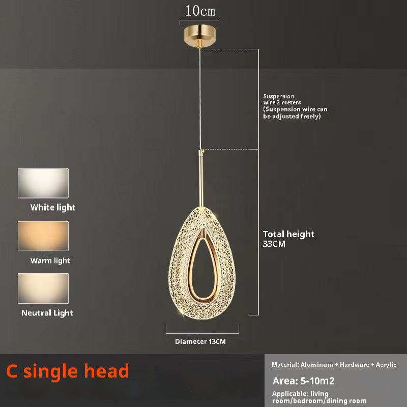 Light Luxury Bedroom Bedside Chandelier Modern Minimalist Long Line Small Droplight