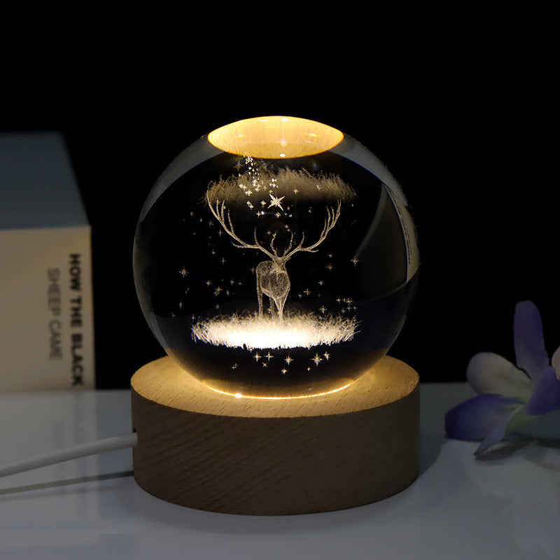 Creative 3D Laser Carved Crystal Ball Bedroom Small Night Lamp