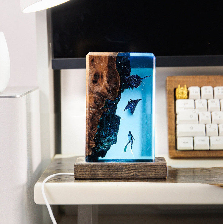 Solid Wood Marine Resin Transparent Stitching Ambience Light