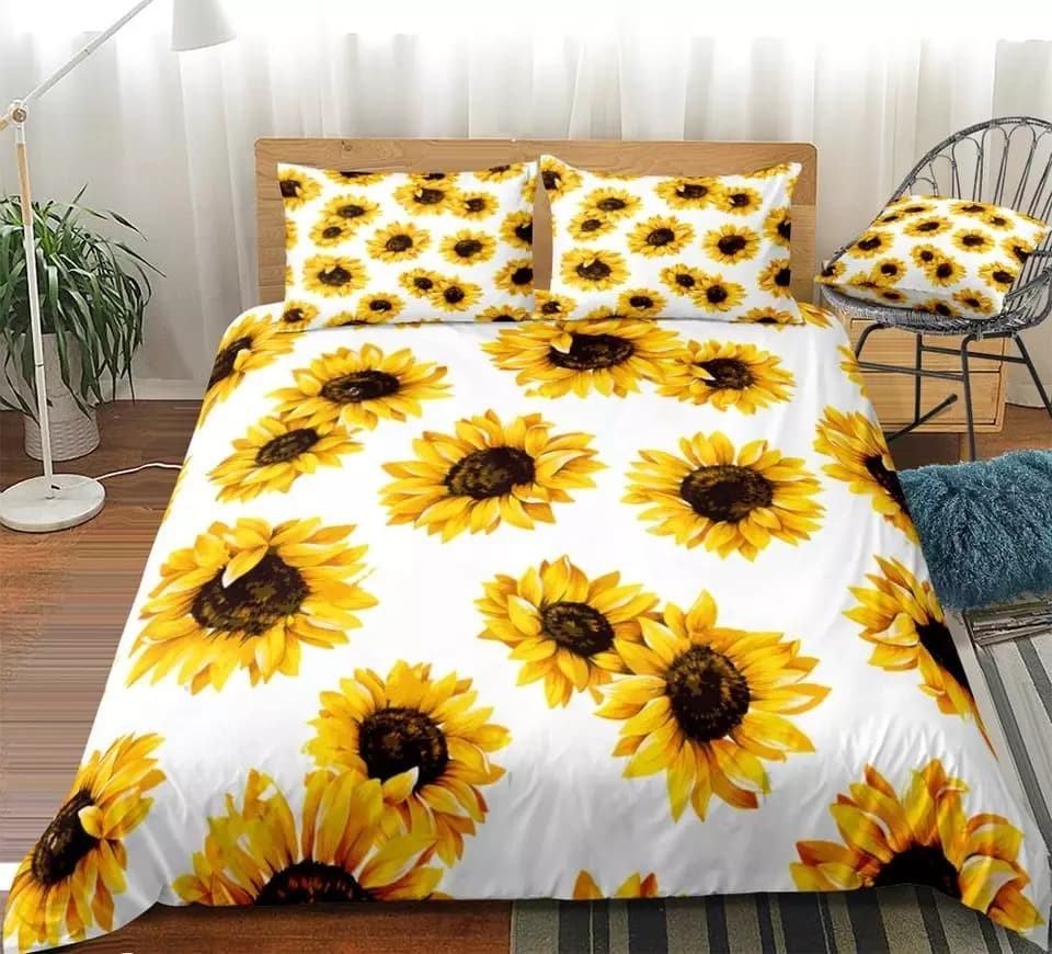 Funda de edredón de girasol de tres piezas Ropa de cama textil para el hogar