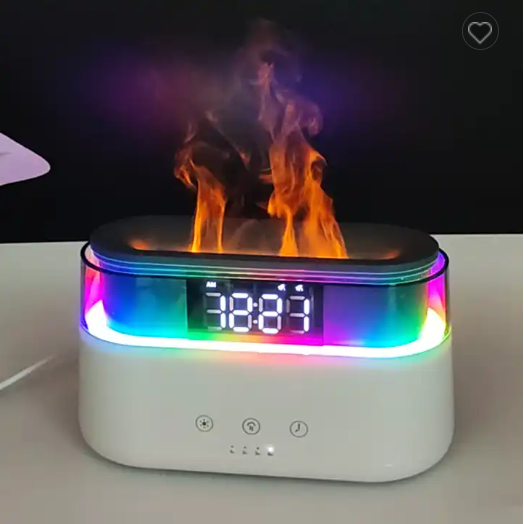 Reloj despertador elegante, difusor de aceite, humidificador de llama de simulación innovadora con función de temporizador, luz nocturna de llama, 2023