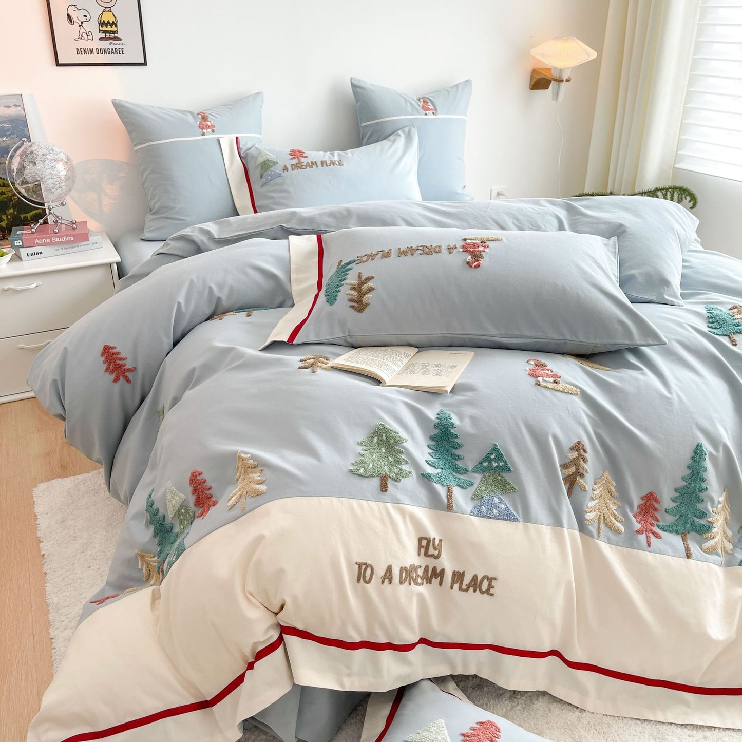 Forest 60 Long-staple Cotton Brushed Four-piece Set All Cotton Pure Towel Embroidery Thickening Bedding