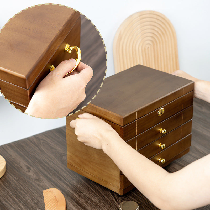 Boîte à bijoux de rangement en bois massif à double poignée