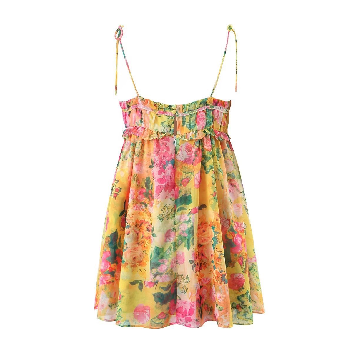 Y2K Vestido con tirantes con estampado de flores Moda de verano Vestidos cortos con volantes para vacaciones en la playa Ropa para mujer