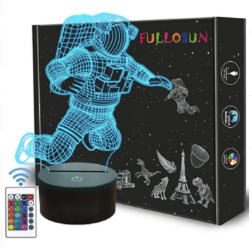 Astronauta 3D luz nocturna pequeña con puerto USB enchufable junto a la cama