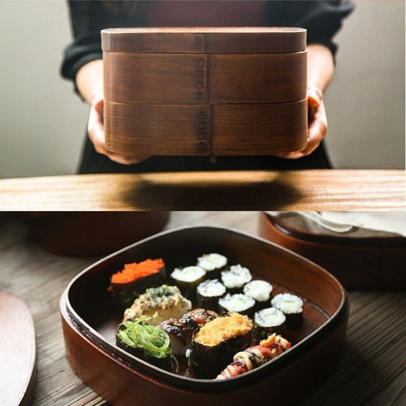 Grande boîte à lunch double en bois