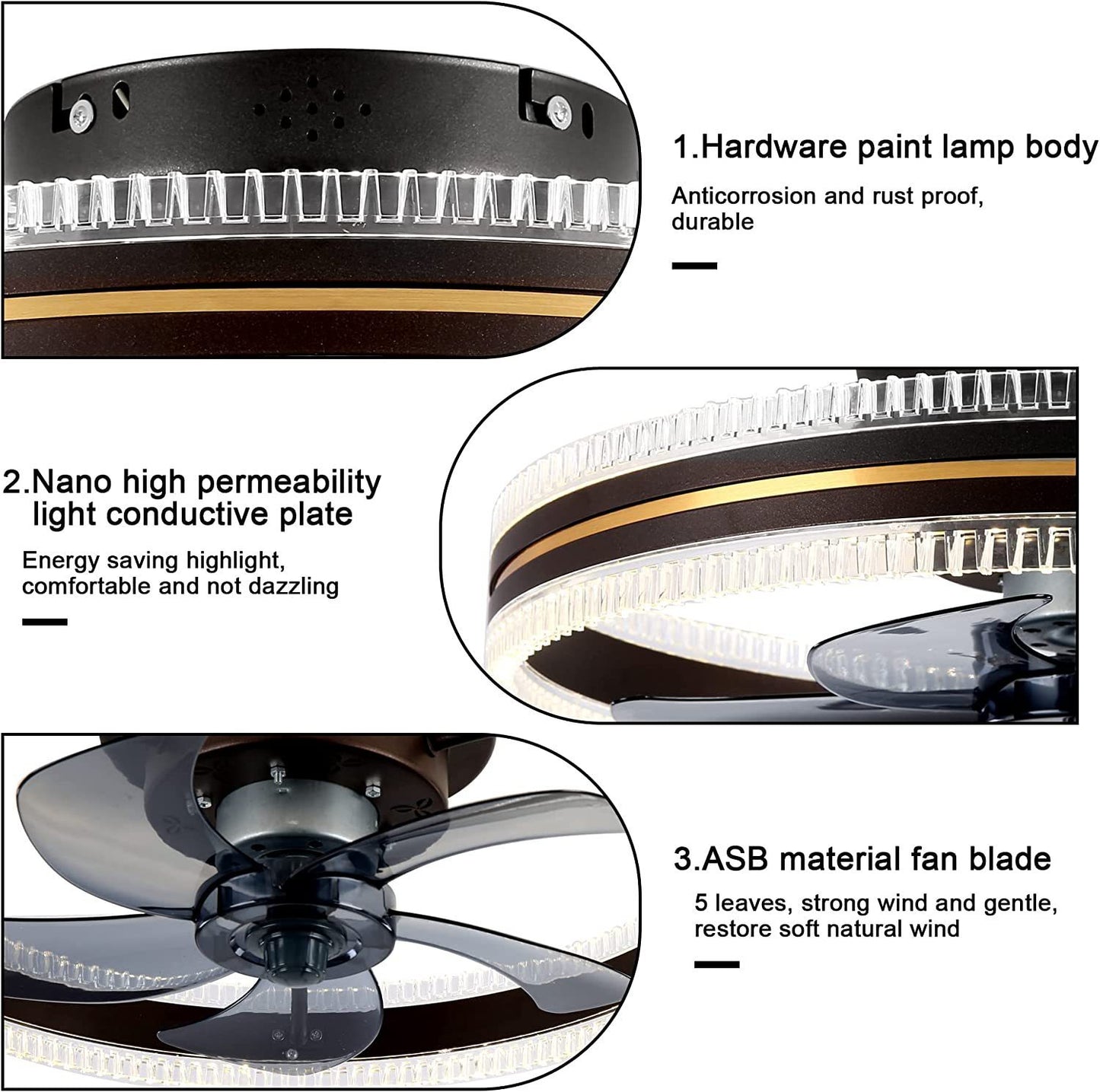 Ventilateur de plafond Lumière de ventilateur de plafond invisible intégrée à la maison