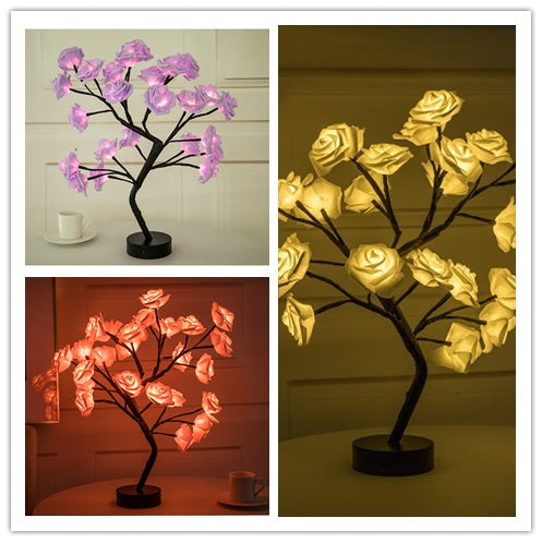 Rose fleur lampe USB LED à piles lampe de Table bonsaï arbre veilleuses guirlande chambre décoration lumières décor à la maison