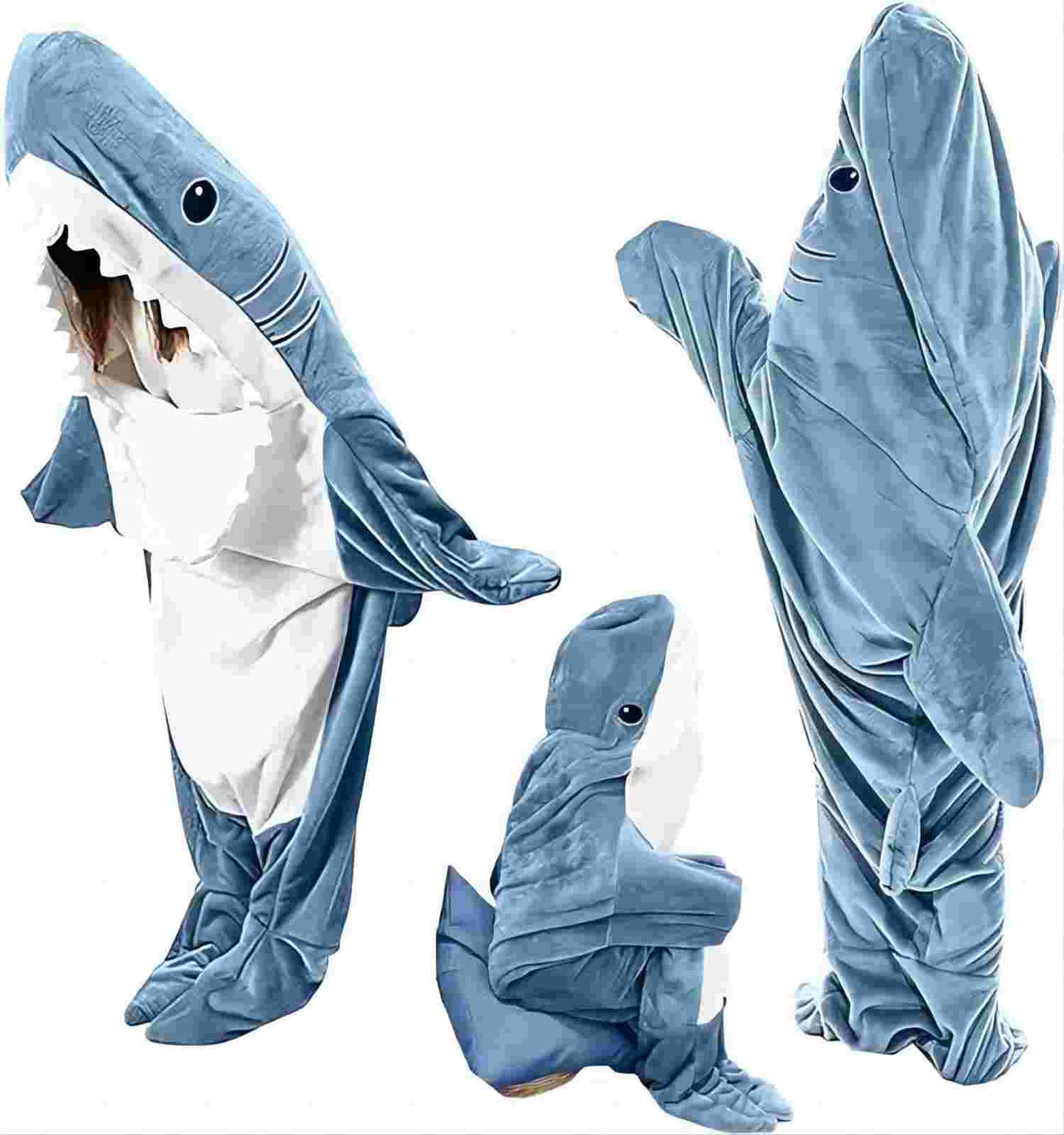 Ambitelligence Couverture de requin à capuche pour adultes et enfants, sac de couchage confortable en flanelle pour costume de requin