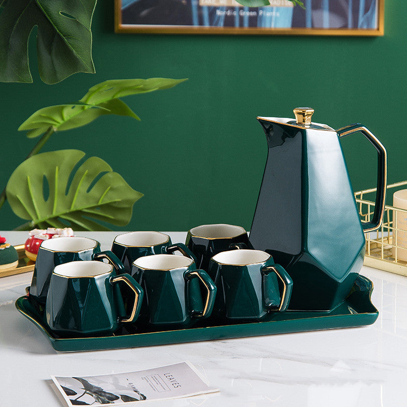 Gold Traced Ceramic Cooling Kettle Tea Set