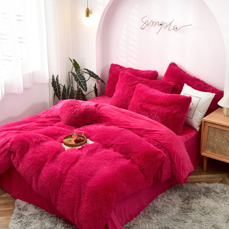 Ensemble de quatre pièces en velours de vison longue housse de couette en velours cristal en peluche