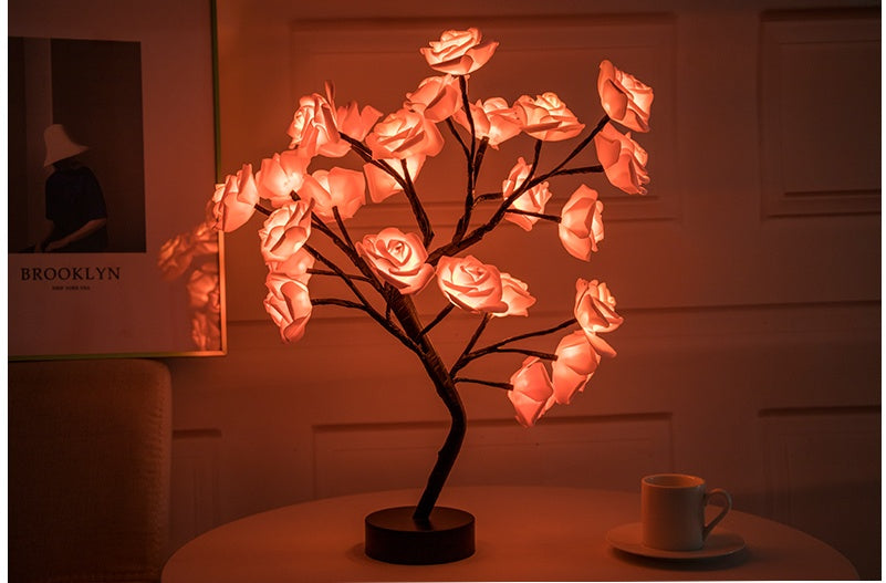 Rose fleur lampe USB LED à piles lampe de Table bonsaï arbre veilleuses guirlande chambre décoration lumières décor à la maison