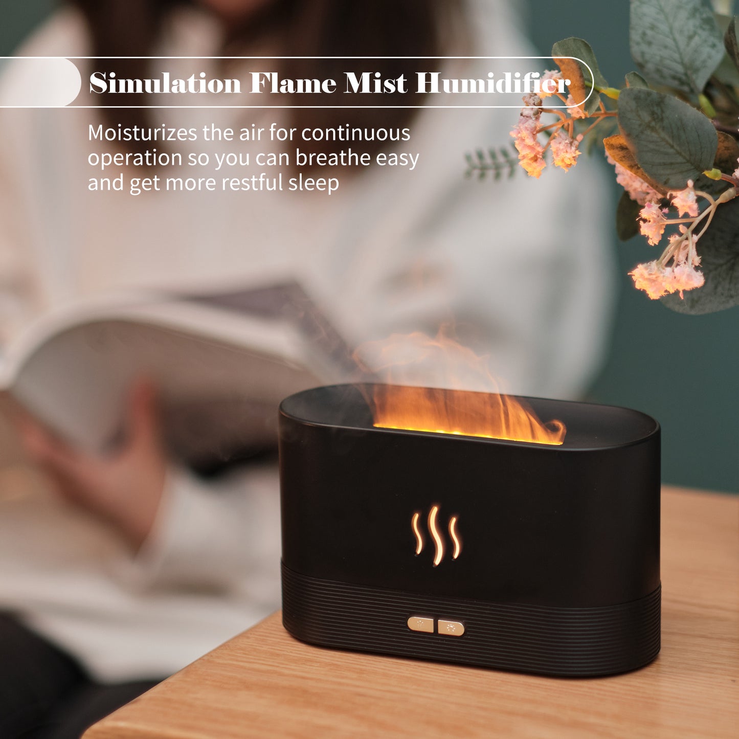 Difusor de aroma con humidificador de niebla con luz de llama, difusor de aromaterapia con protección de apagado automático sin agua para spa, hogar, Yoga, oficina