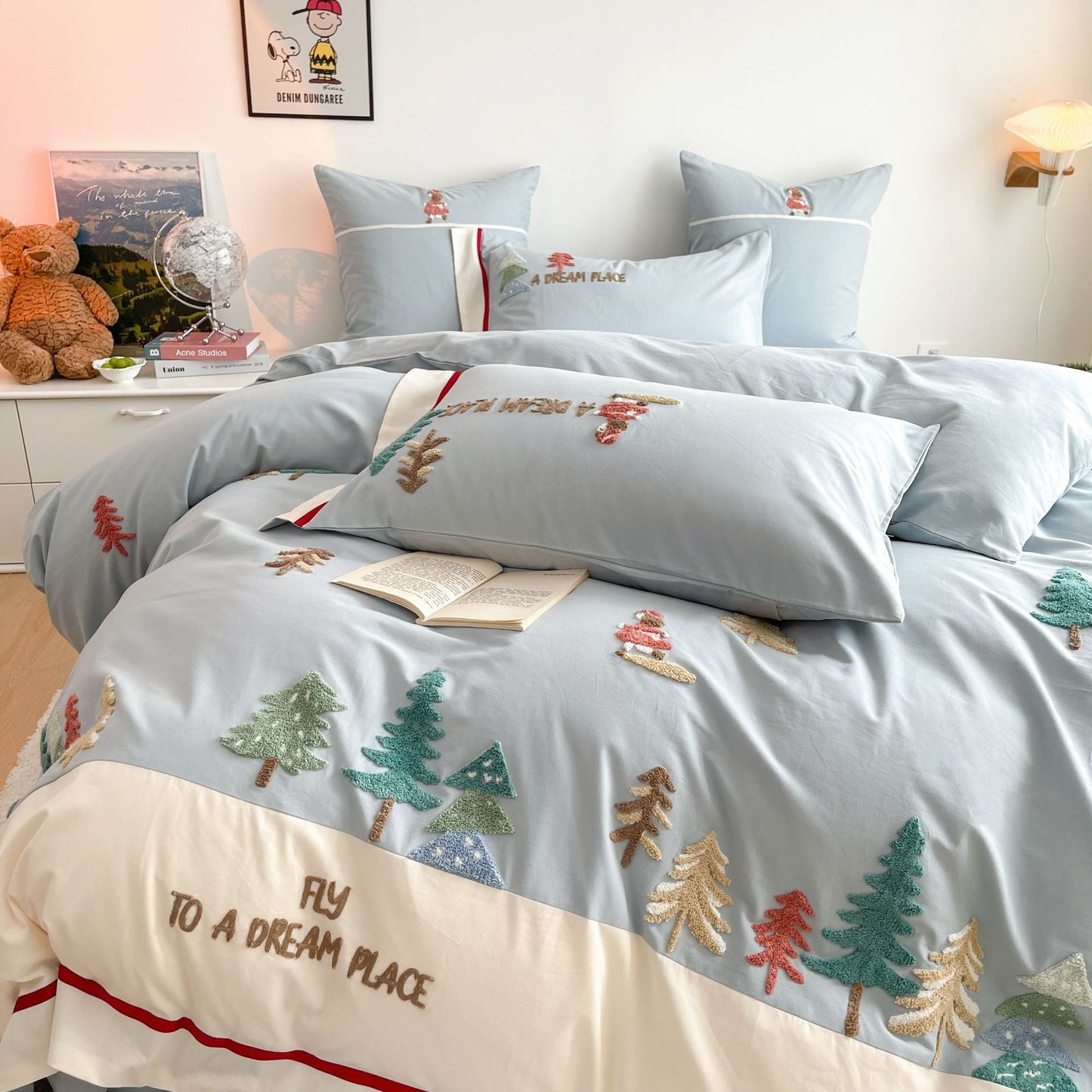 Forest 60 Long-staple Cotton Brushed Four-piece Set All Cotton Pure Towel Embroidery Thickening Bedding