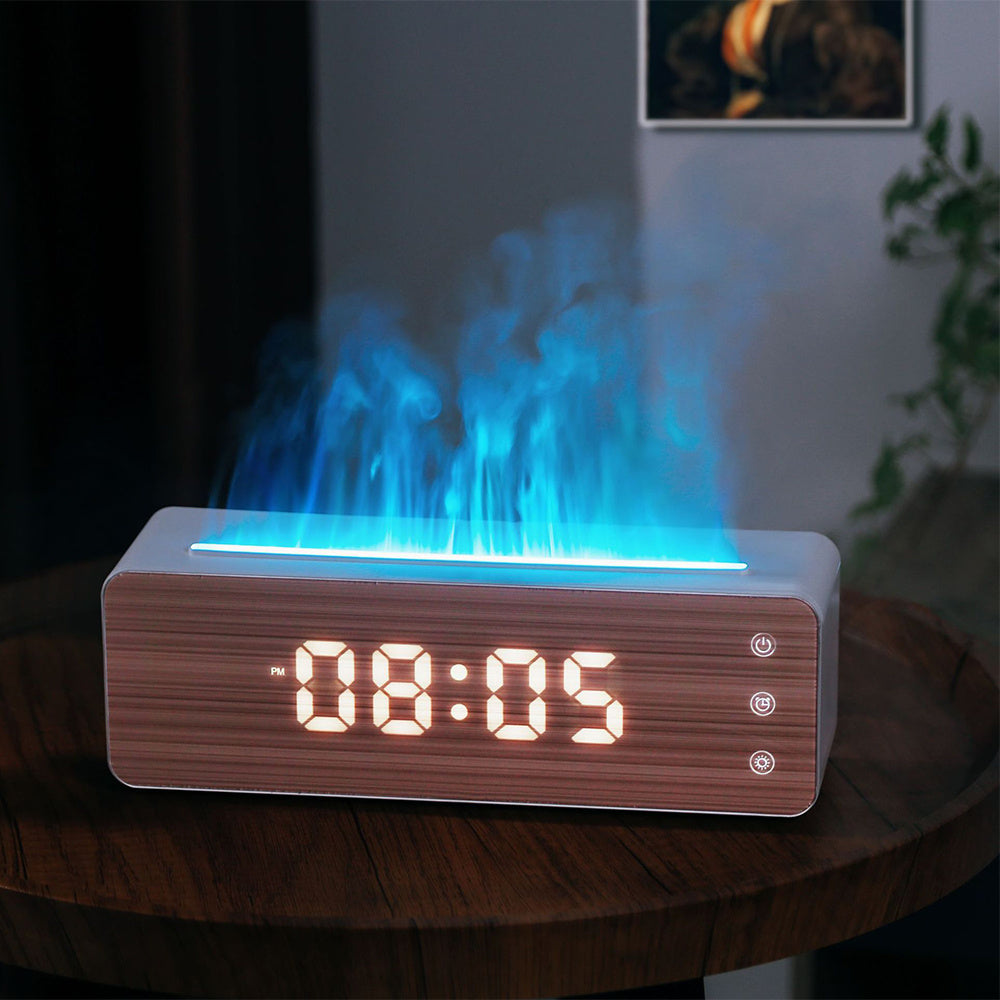 Humidificateur de flamme, Machine d'aromathérapie avec affichage de l'horloge, humidificateur d'aromathérapie de bureau pour chambre à coucher