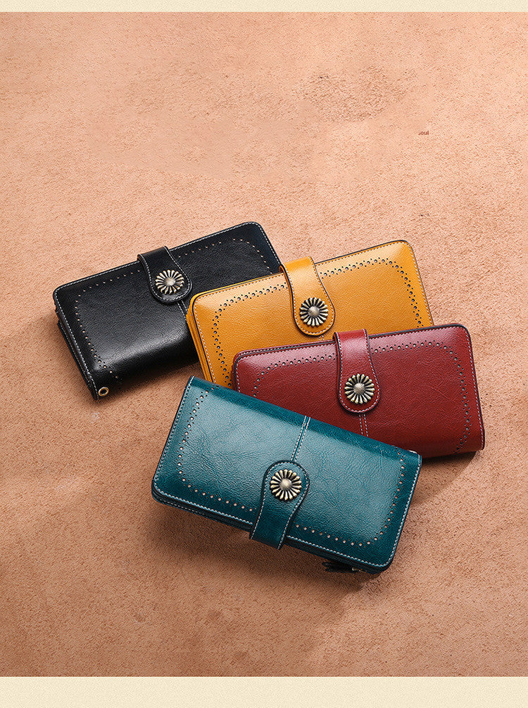 Hollow Women Clutch Leather Wallet Female Long Wallet Women Zipper Purse Strap Money Bag Purse