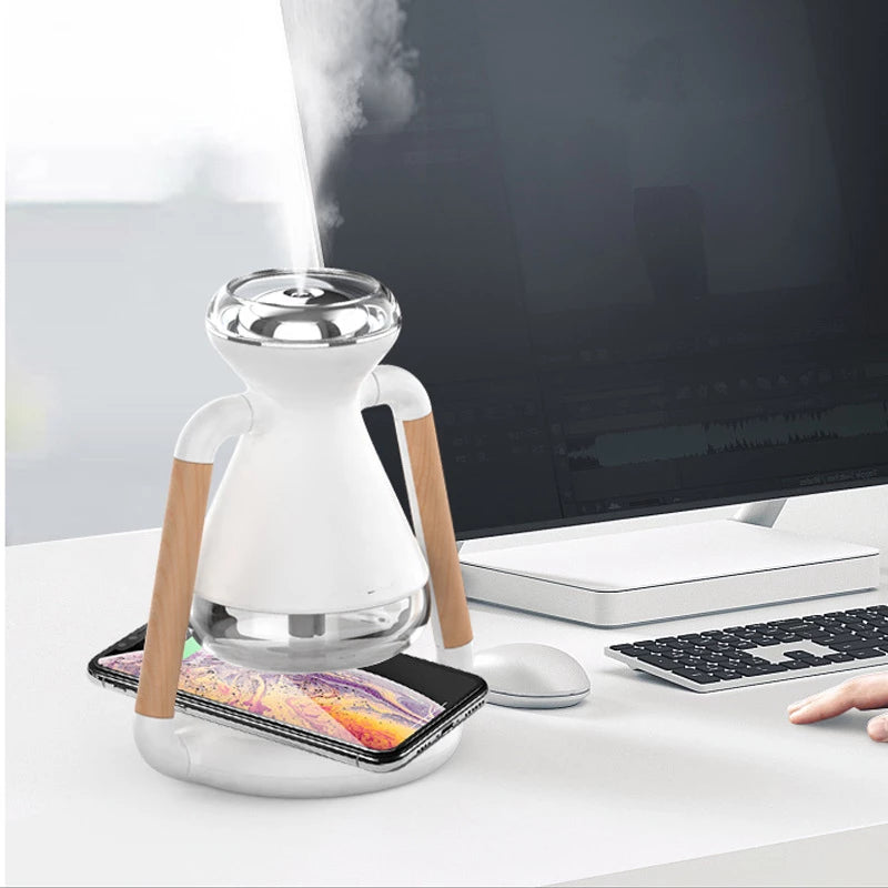 Humidifier USB Wireless Charging Desktop Ultrasonic Spray Aroma Diffuser Rotatable Home Office Mute Air Purifier