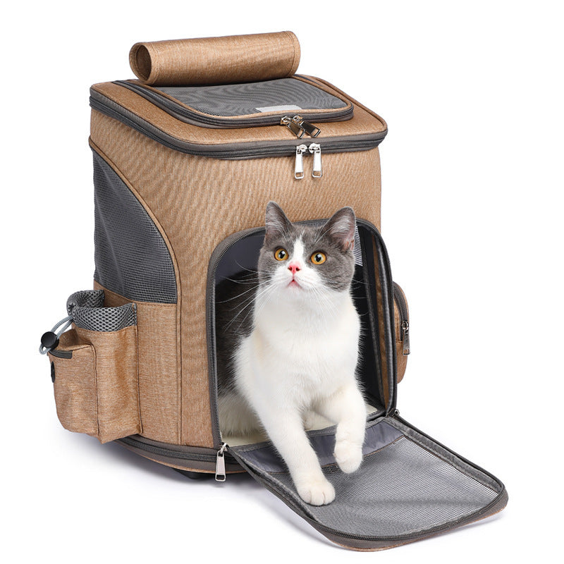 Sac à dos pliable portatif pour animaux de compagnie, sac à dos de voyage pour chat avec chariot à roues universel, sac pour animaux de compagnie