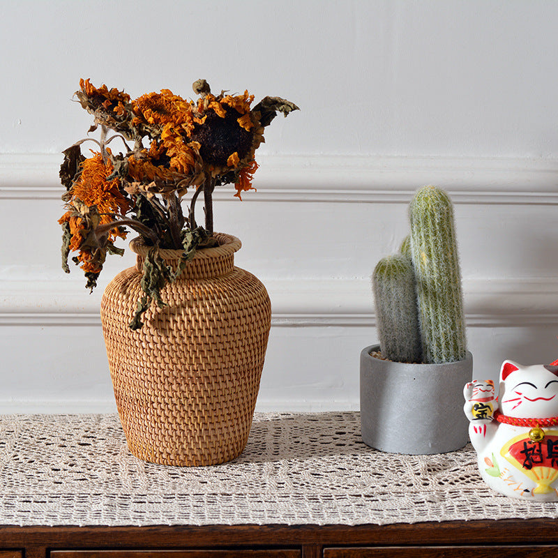 Adornos tejidos de ratán floreros secos florales floreros creativos cestas decorativas de flores de mesa