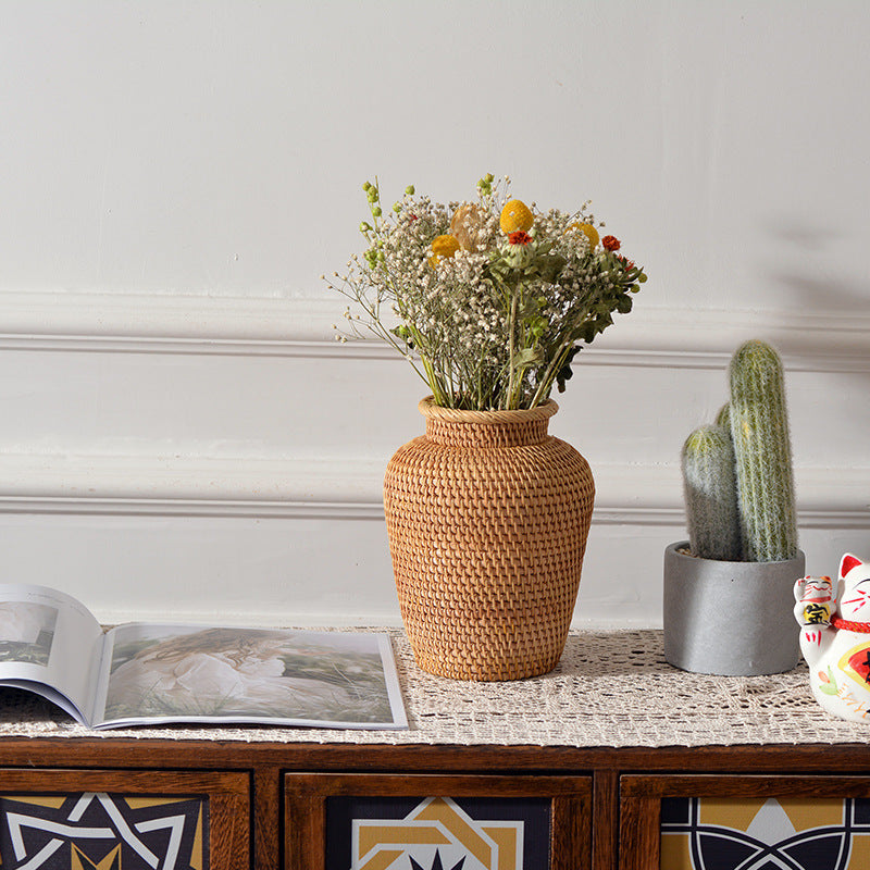 Adornos tejidos de ratán floreros secos florales floreros creativos cestas decorativas de flores de mesa