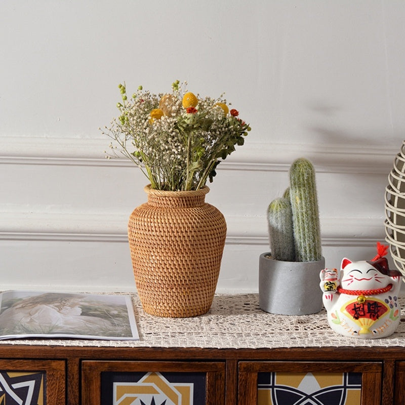 Adornos tejidos de ratán floreros secos florales floreros creativos cestas decorativas de flores de mesa