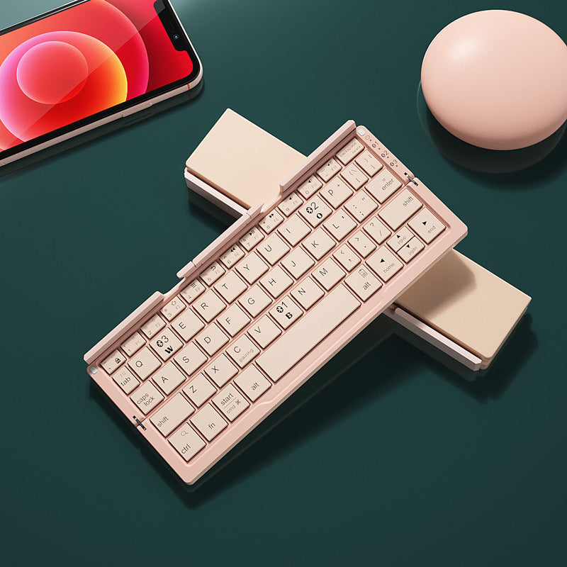 Mini teclado plegable Bluetooth, teclado inalámbrico compatible con 3 dispositivos con soporte, teclado plegable recargable para teléfono y tableta