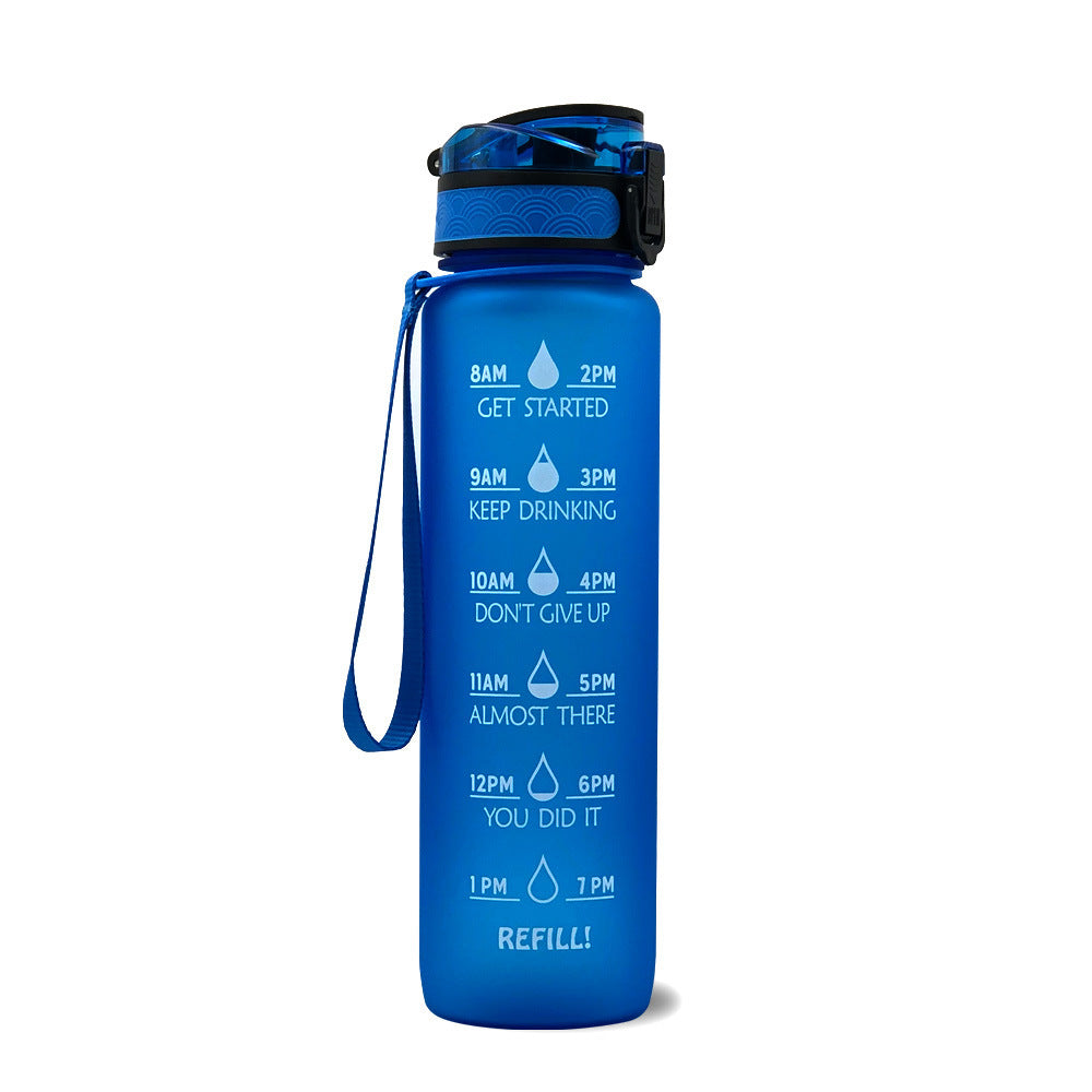 Bouteille d'eau Tritan 1L avec marqueur de temps, couvercle de rebond, bouteille d'eau de motivation, tasse étanche pour cyclisme, bouteilles de sport et de Fitness