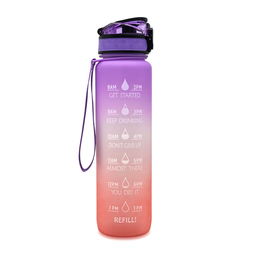 Bouteille d'eau Tritan 1L avec marqueur de temps, couvercle de rebond, bouteille d'eau de motivation, tasse étanche pour cyclisme, bouteilles de sport et de Fitness