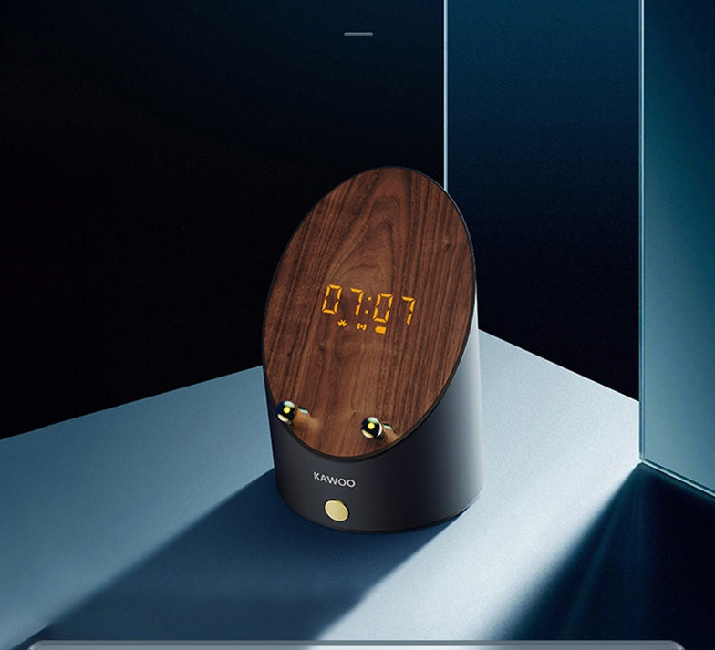 Altavoz de madera, altavoz de inducción inteligente, soporte para teléfono, Mini reloj despertador inalámbrico portátil de escritorio, Altavoz Bluetooth