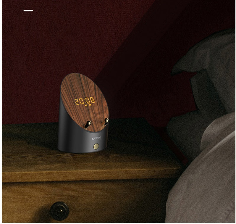 Altavoz de madera, altavoz de inducción inteligente, soporte para teléfono, Mini reloj despertador inalámbrico portátil de escritorio, Altavoz Bluetooth