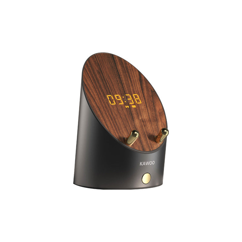 Altavoz de madera, altavoz de inducción inteligente, soporte para teléfono, Mini reloj despertador inalámbrico portátil de escritorio, Altavoz Bluetooth