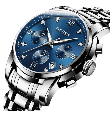 Relojes de marca de lujo para hombre, cronógrafo de acero inoxidable, relojes de pulsera de cuarzo resistentes al agua, reloj con fecha para hombre, esfera azul, reloj Masculino