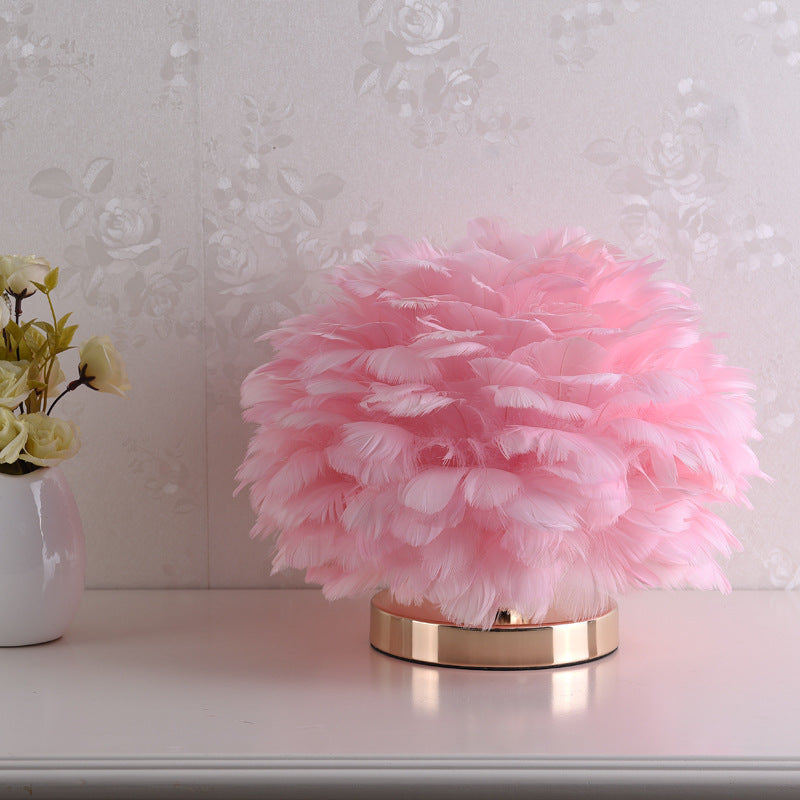 Feather Table Lamp Bedroom Bedside Light Luxury Ins Creative Warm And Romantic Girl Children'S Room Nordic Living Room Floor Lamp