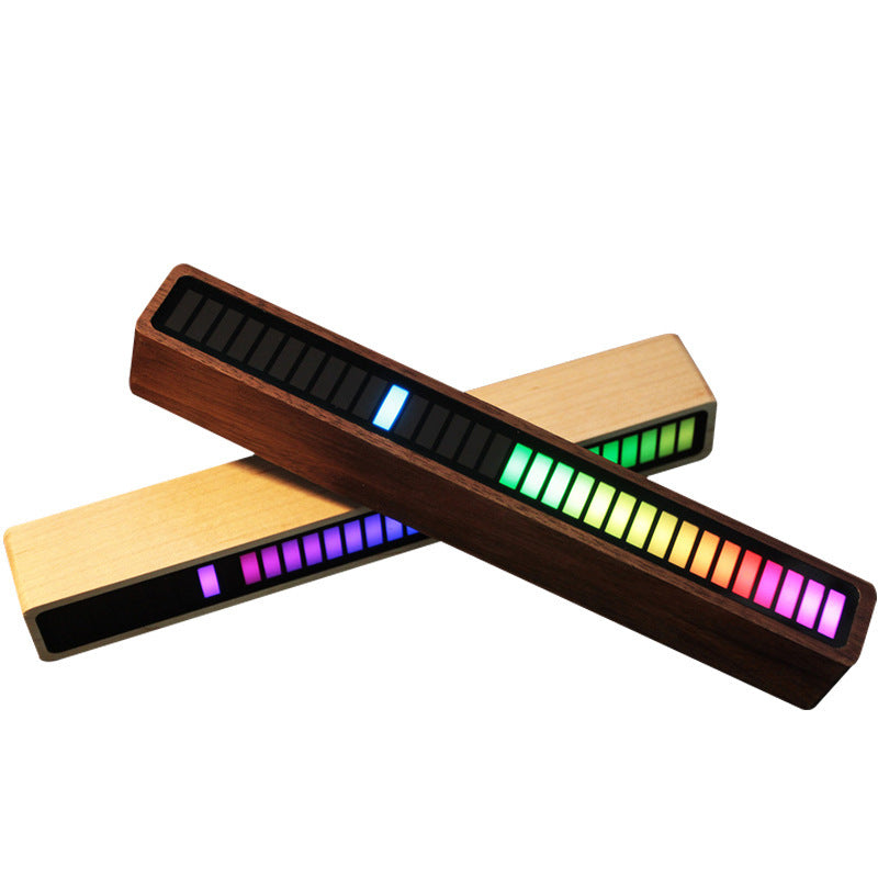 Bois massif Bluetooth commande vocale capteur de rythme lumières musique spectre LED RGB atmosphère de voiture indicateur de niveau Audio VU mètre