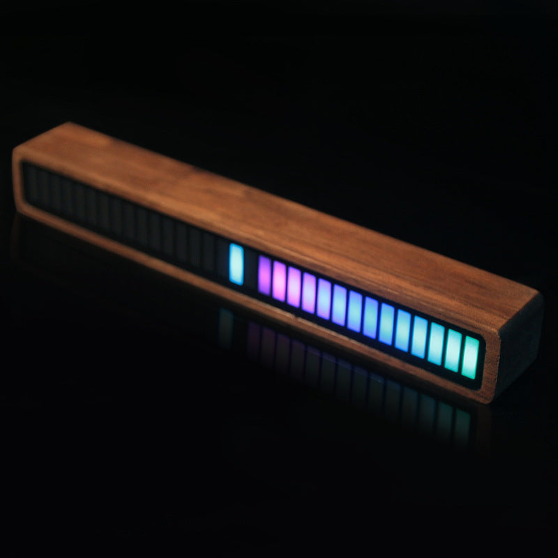 Bois massif Bluetooth commande vocale capteur de rythme lumières musique spectre LED RGB atmosphère de voiture indicateur de niveau Audio VU mètre