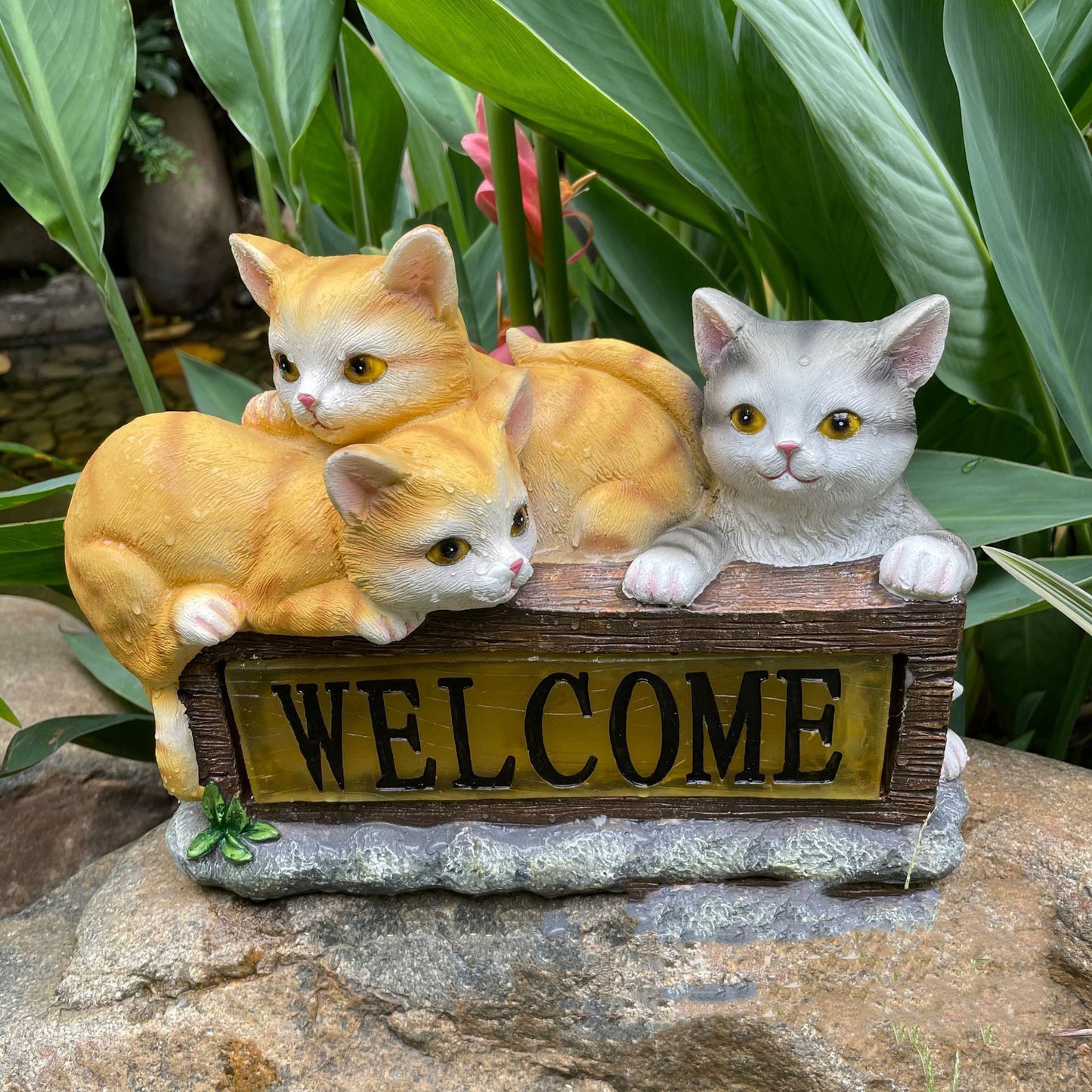 Décoration de jardin de lumière solaire de chat animal en résine réaliste mignon