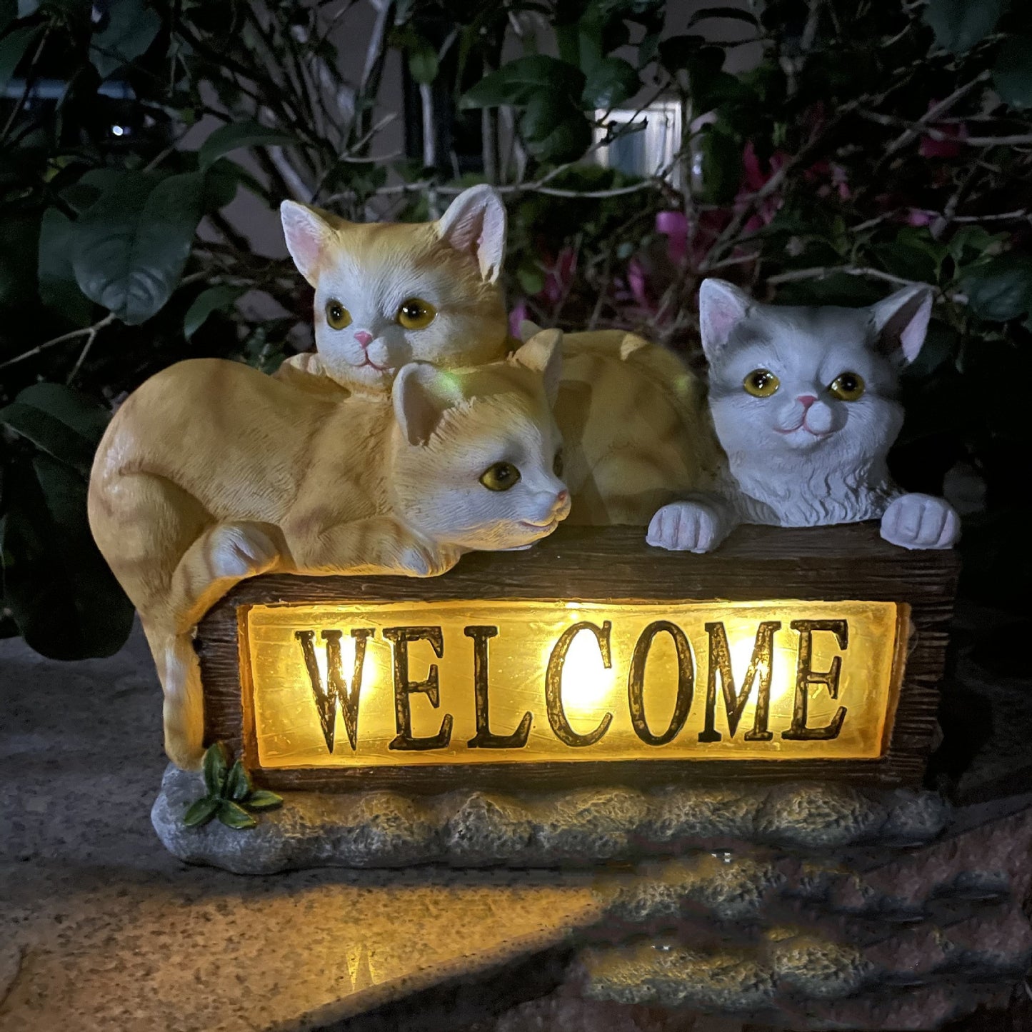 Décoration de jardin de lumière solaire de chat animal en résine réaliste mignon