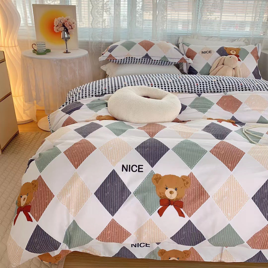 Home Fashion Simple Printing Cotton Bed Four-piece Set