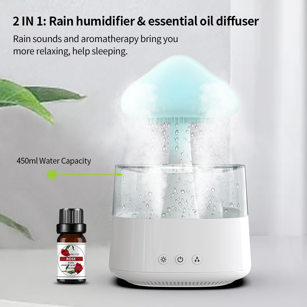 Humidificateur de bureau 2 en 1, nuage de pluie, aromathérapie, huile essentielle, diffuseur Zen et nuage de pluie, veilleuse, lampe champignon