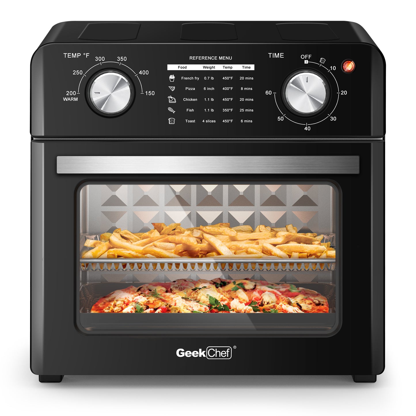 Geek Chef Friteuse à air 10 QT, four grille-pain de comptoir, grille-pain à 4 tranches, four chaud, gril, pain grillé, cuisson, friture à l'air libre, sans huile, acier inoxydable noir, parfait pour comptoir, interdiction sur Amazon